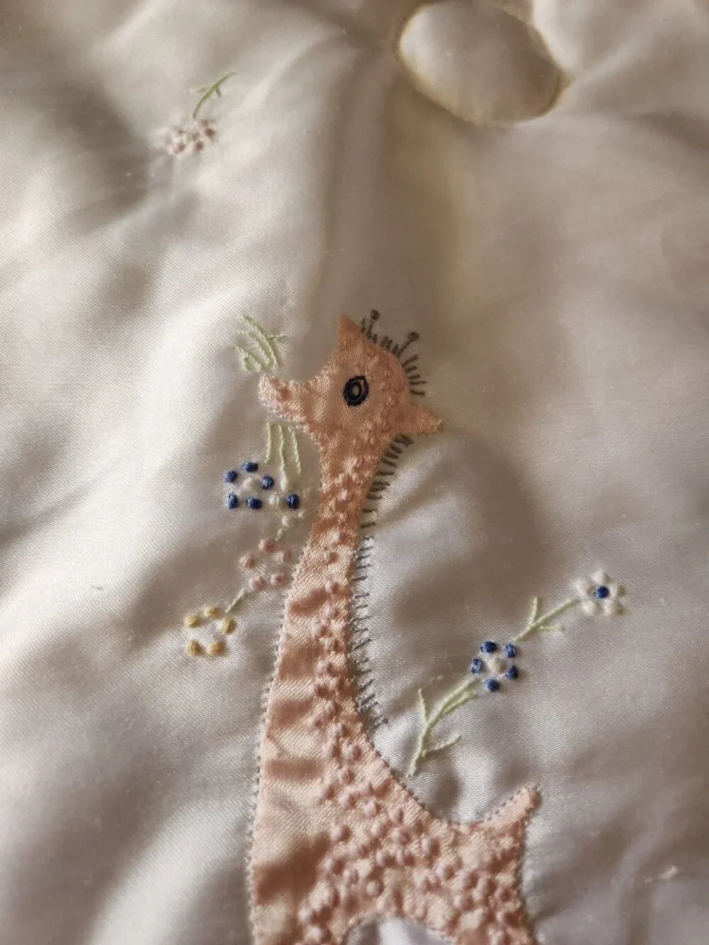 Vintage Sumersault pixie Mushroom embroidered satin baby blanket